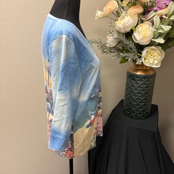 Allison Daley Capri Coastal Print V-Neck 3/4 Sleeve Tunic Top - Picture 5 of 7